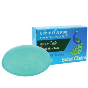  สบู่ก้อนน้ำผึ้งสีฟ้า saint claire สูตรหน้าเด้ง ลด สิวฝ้ากระ 65 กรัม